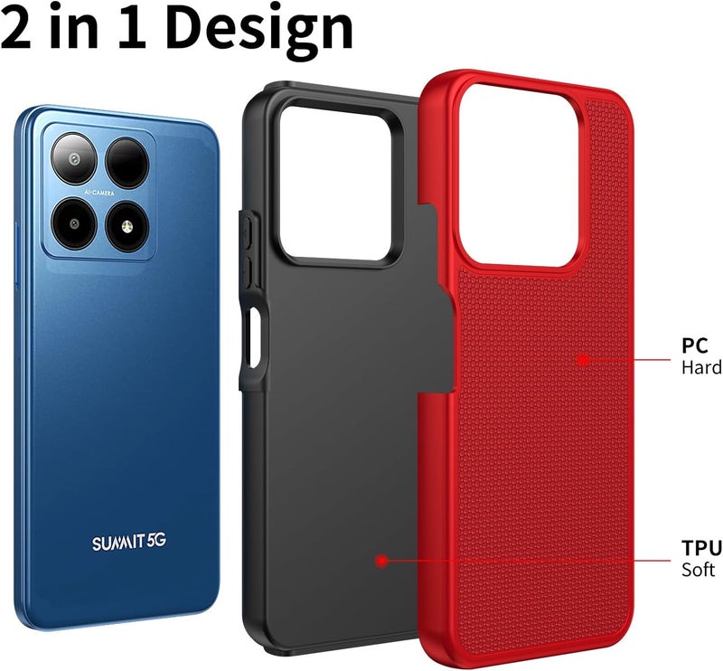 Mocotto for Boost Summit 5G Case with Tempered Glass Screen Protector,Dual Layer Heavy Duty Shockproof Protection (Boost Summit 5G,Red) - Image 3